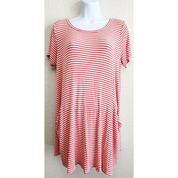 Lilypad Orange White Striped Mini Dress Front Pockets M Lightweight Stretchy - Picture 1 of 6